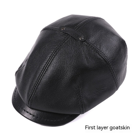 Men’s Genuine Leather Newsboy Cap – Goat Skin Octagonal Beret | Warm & Stylish - Urban Caps