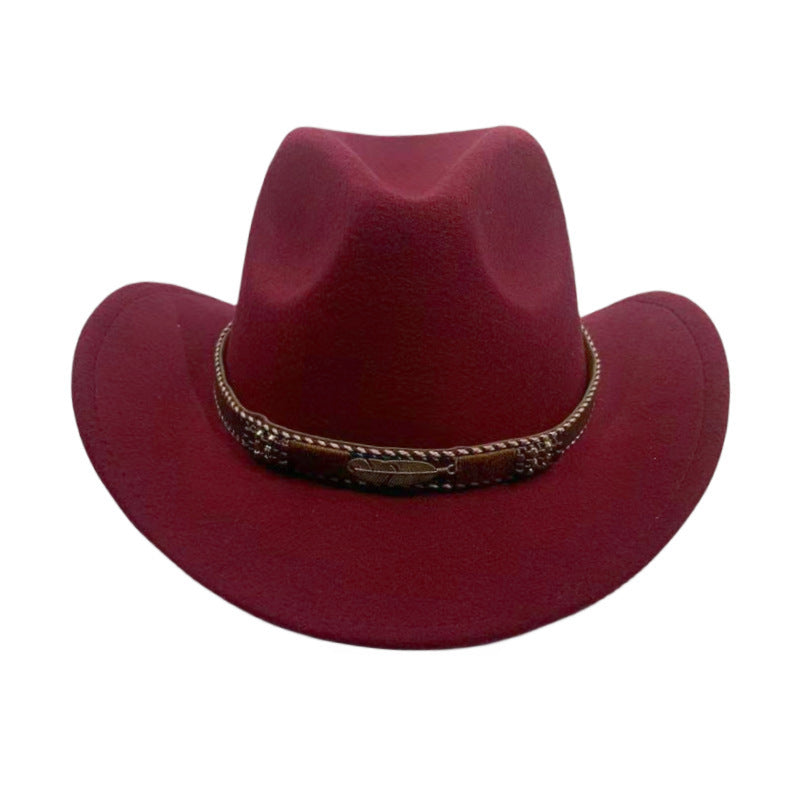 Curling Cowboy Hat Men's And Women's Leaf Belt Fur Felt Hat - Urban Caps