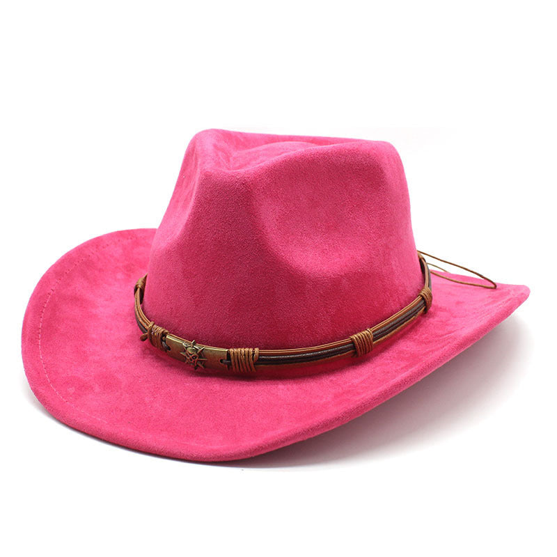 Suede Curling Western Cowboy Hat Ethnic Style Top Hat - Urban Caps