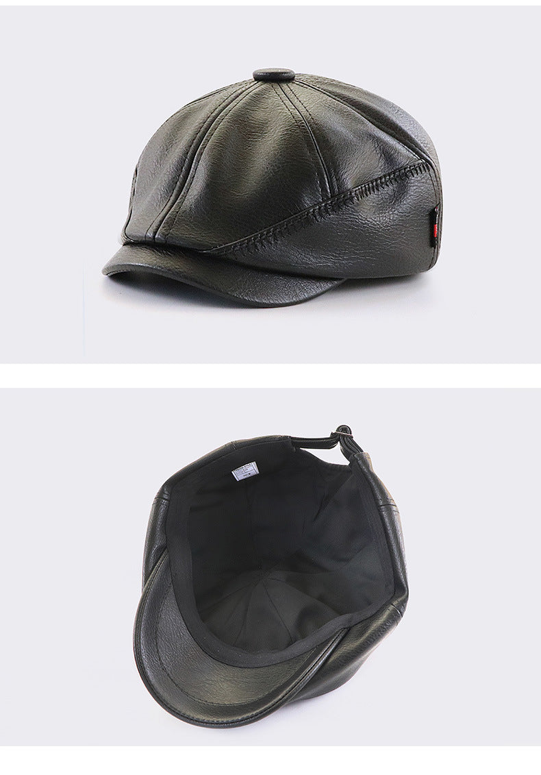 PU Leather Newsboy Cap – Vintage 8-Panel Conductor Hat | Men’s Classic Flat Cap