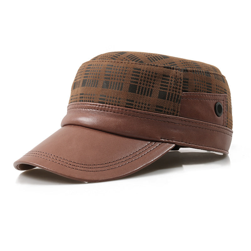 Men’s Genuine Leather Flat-Top Newsboy Cap – Sheepskin Autumn Travel Hat | XL–XXL Sizes