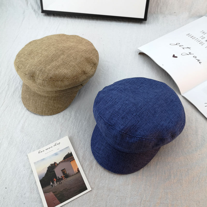 Retro Octagonal Beret – Cotton Linen Embroidered Cap | Adjustable M56–58cm - Urban Caps