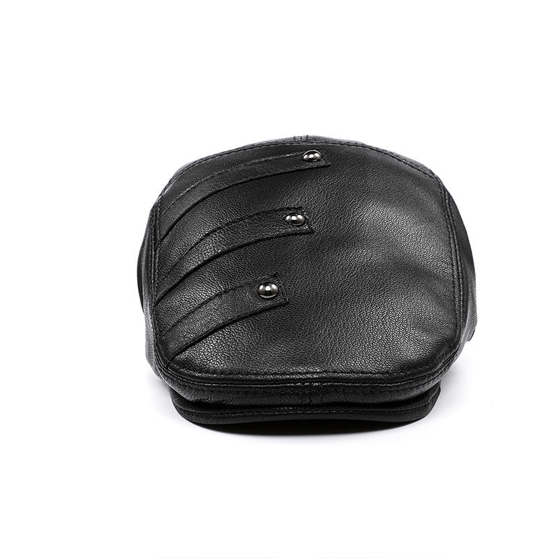 Autumn And Winter Genuine Leather Men's Middle-aged And Elderly Duck Tongue Korean Workers Monochrome Beret - Urban Caps