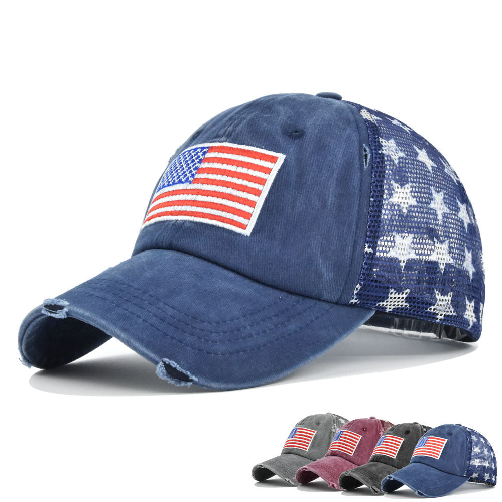 American Flag Embroidered Mesh Cap Embroidered Baseball Hat - Urban Caps