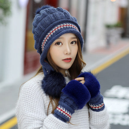 Cozy Fleece-Lined Knit Beanie with Ear Flaps & Pompom – Winter Hat for Women (Warm, Stylish, Multiple Colors)