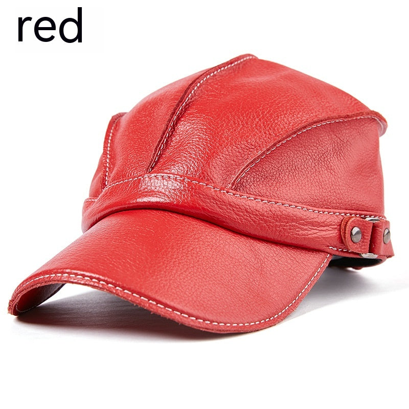 Cap Casual Earmuffs Men'S Leather Baseball Hat