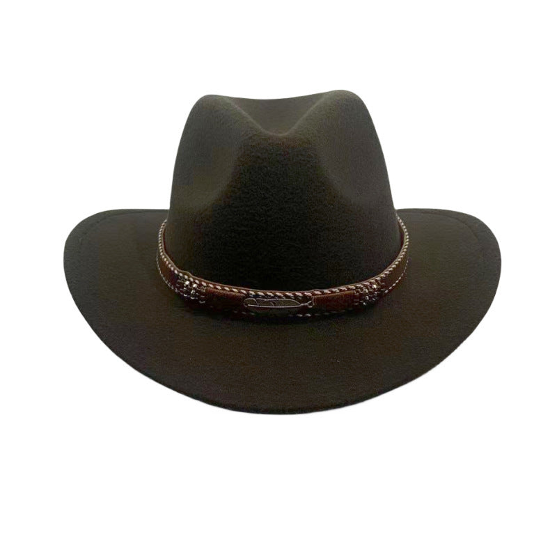 Curling Cowboy Hat Men's And Women's Leaf Belt Fur Felt Hat - Urban Caps