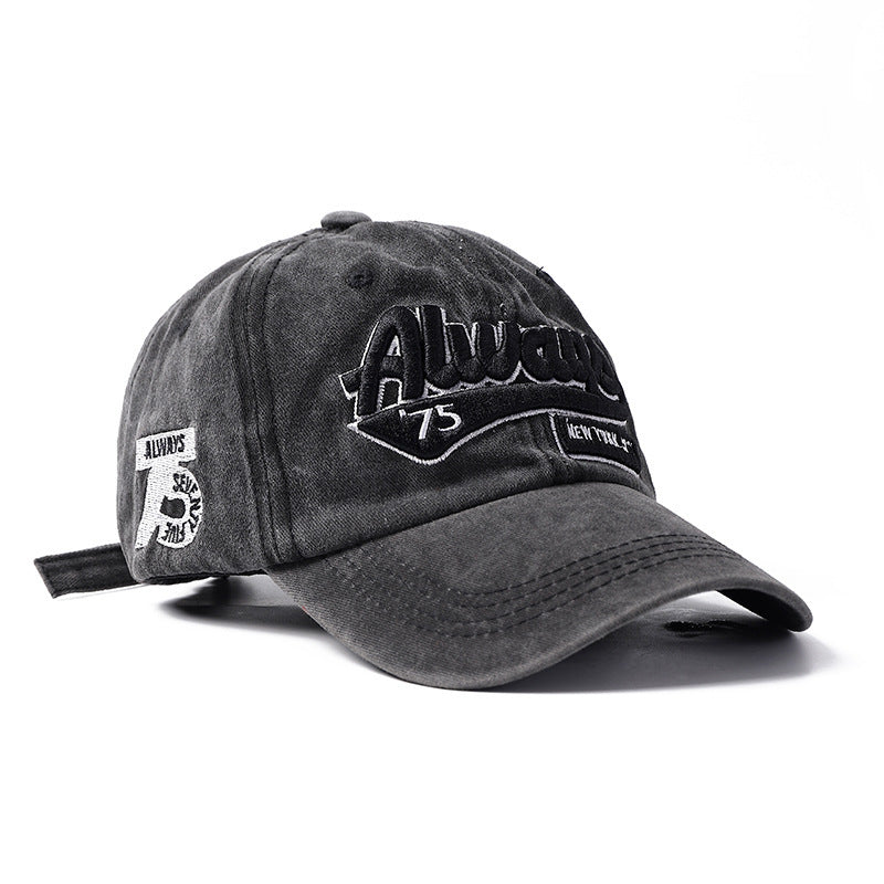 Washed Distressed Letters Embroidery Sun Baseball Hat - Urban Caps