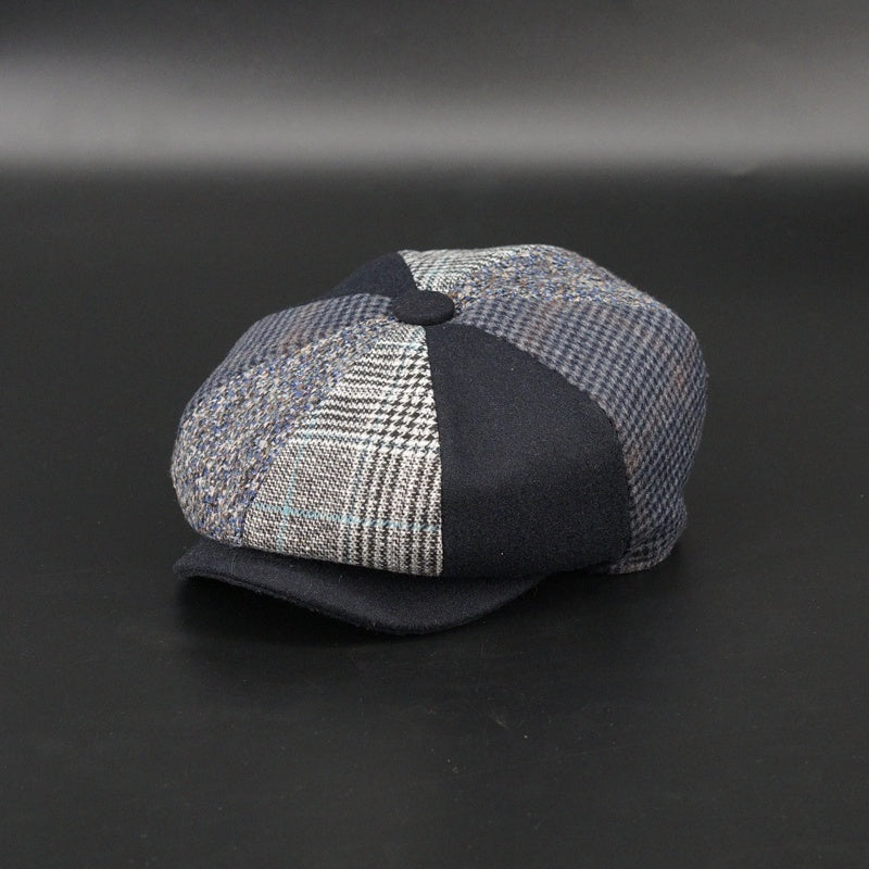 Retro Wool Blend Newsboy Cap – Octagonal Quilted Painter Hat for Women & Men