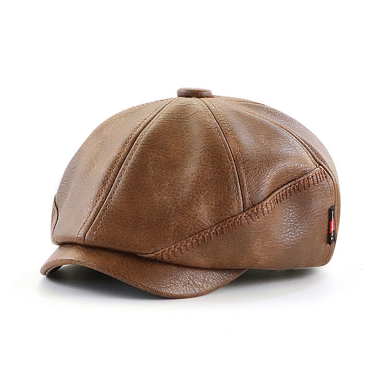 PU Leather Newsboy Cap – Vintage 8-Panel Conductor Hat | Men’s Classic Flat Cap