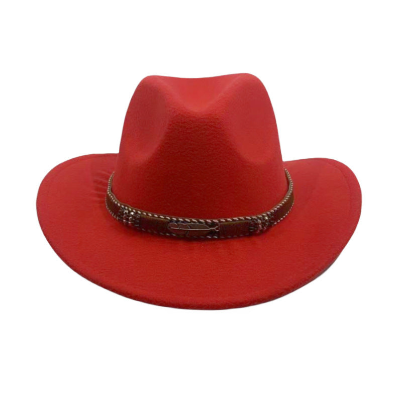 Curling Cowboy Hat Men's And Women's Leaf Belt Fur Felt Hat - Urban Caps