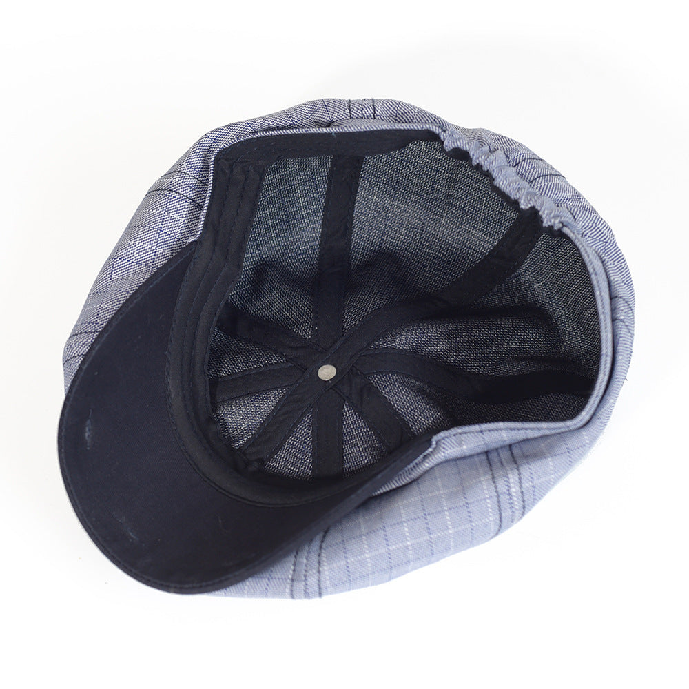 Lattice Octagonal Hat Thin Spring And Summer European And American Striped Newsboy Hat British Fashion Beret Painter Forward Cap - Urban Caps