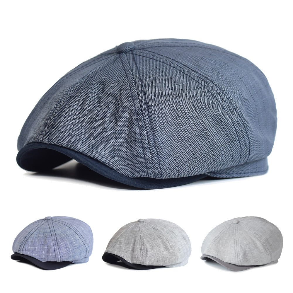 Lattice Octagonal Hat Thin Spring And Summer European And American Striped Newsboy Hat British Fashion Beret Painter Forward Cap - Urban Caps