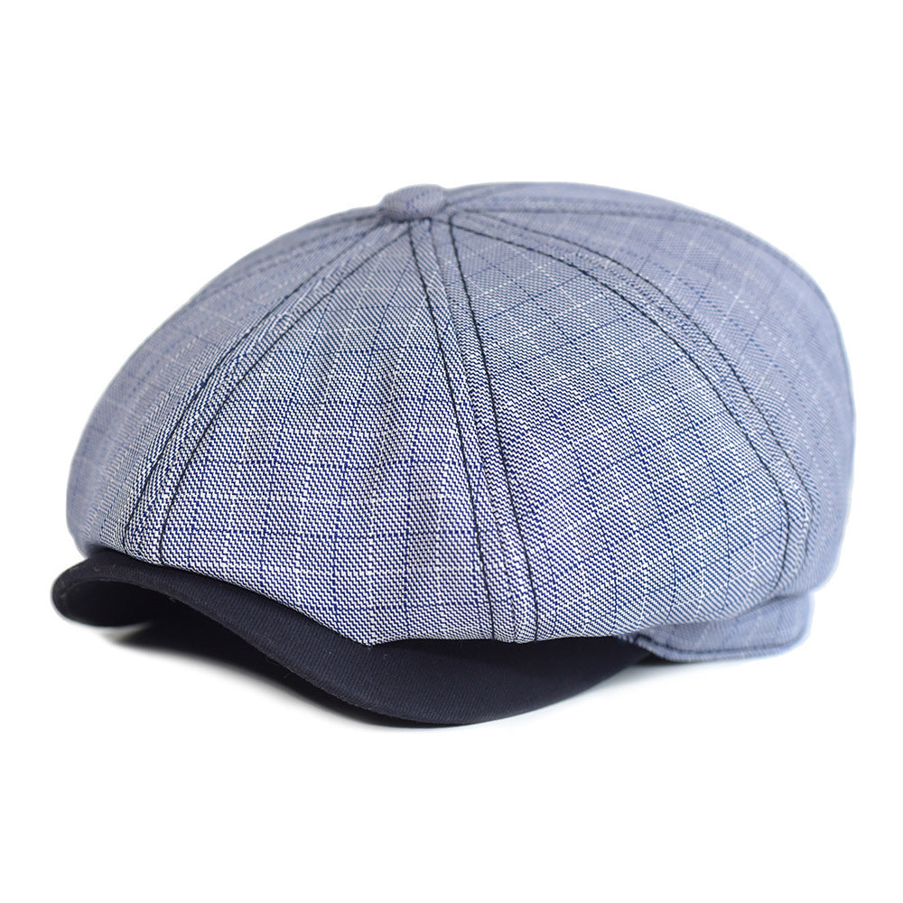 Lattice Octagonal Hat Thin Spring And Summer European And American Striped Newsboy Hat British Fashion Beret Painter Forward Cap - Urban Caps