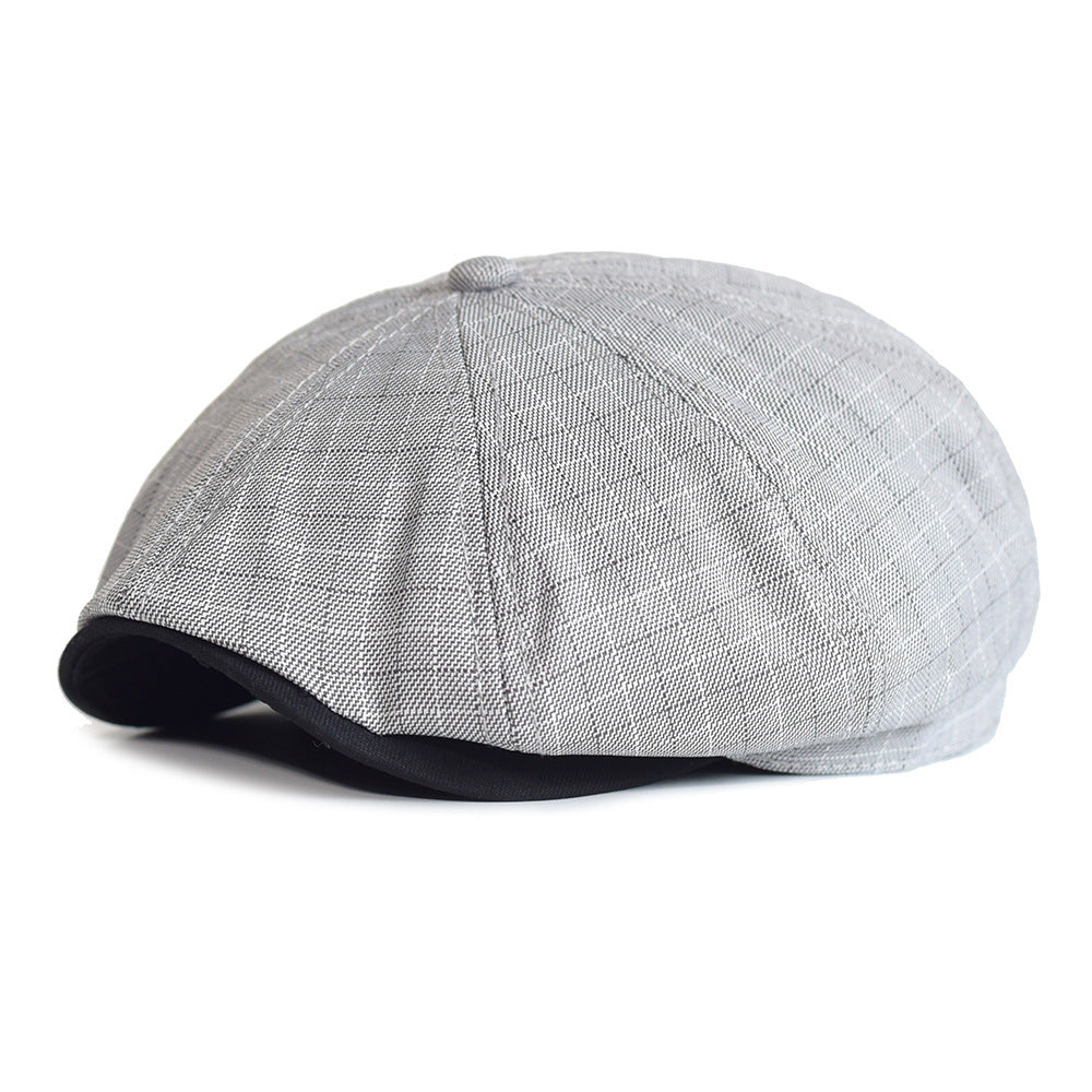 Lattice Octagonal Hat Thin Spring And Summer European And American Striped Newsboy Hat British Fashion Beret Painter Forward Cap - Urban Caps