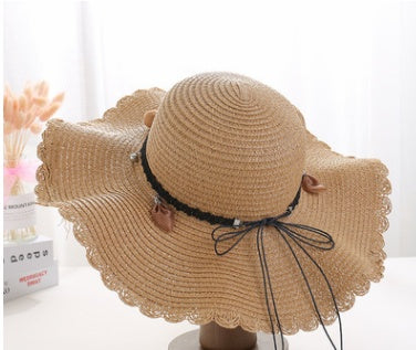 A Sunscreen Han Edition Big Beach Hat Wavy Skirt Together Leather Rope Weaving - Urban Caps