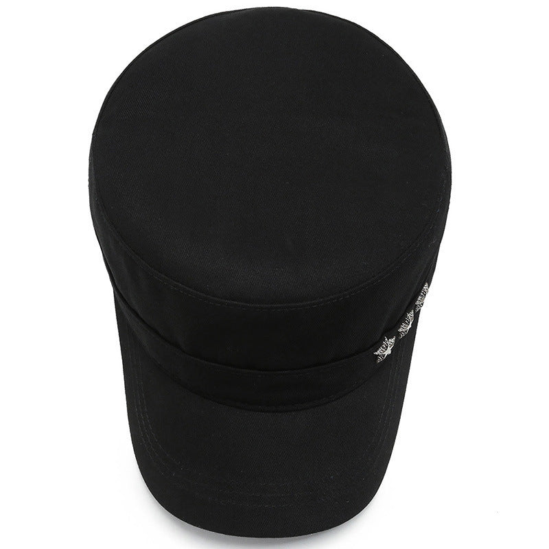 Cotton Flat Top Military Cap – Rivet Five-Star Peaked Hat | Adjustable Fit - Urban Caps