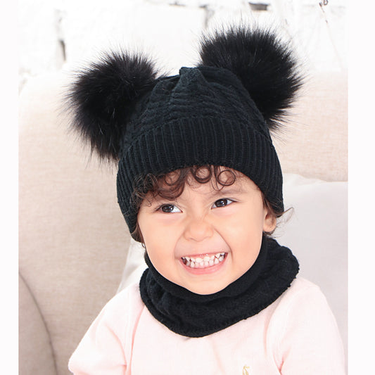 Baby Double Ball Woolen Hat Scarf Set - Urban Caps