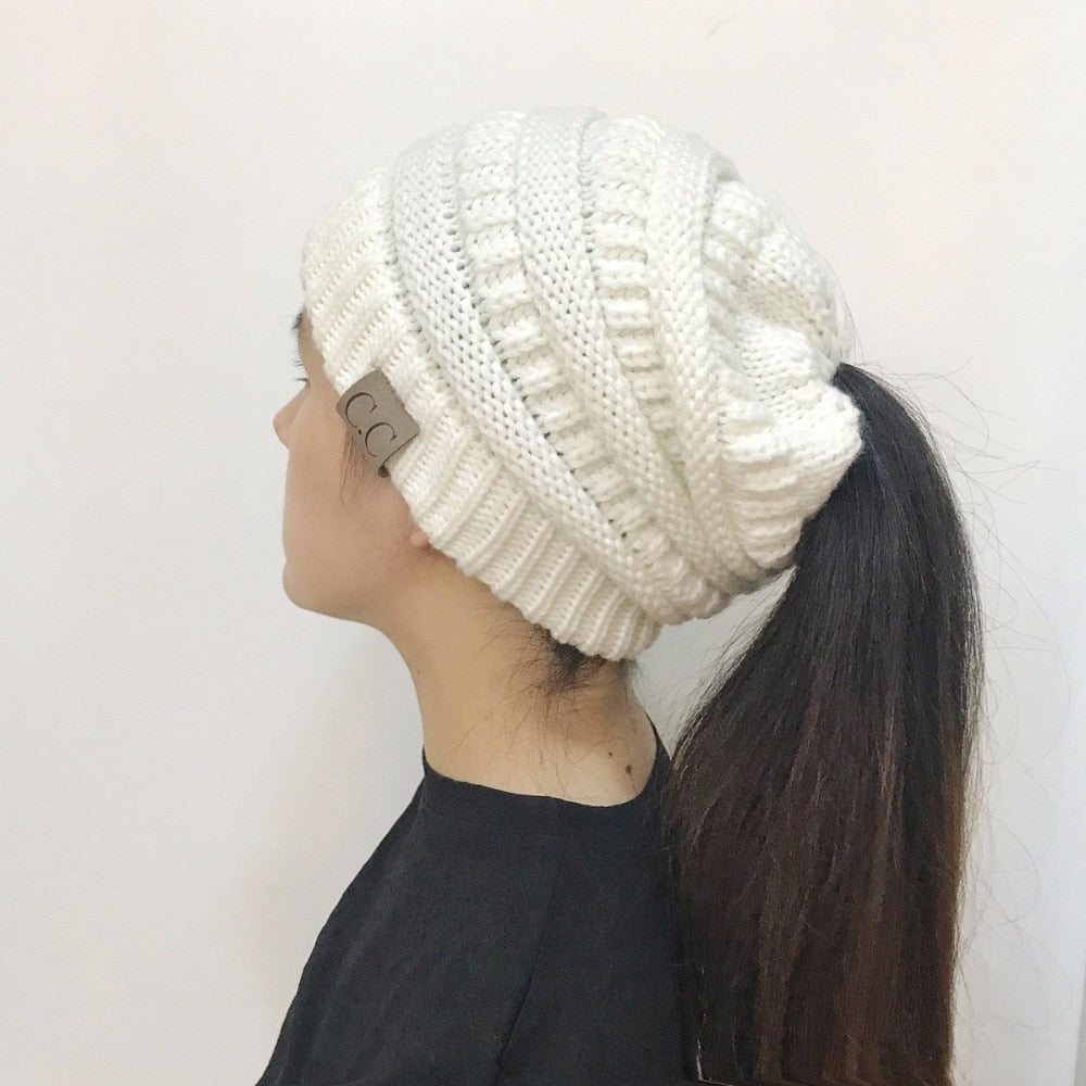 Cable Knit Fuzzy Lined High Bun Beanie - Urban Caps