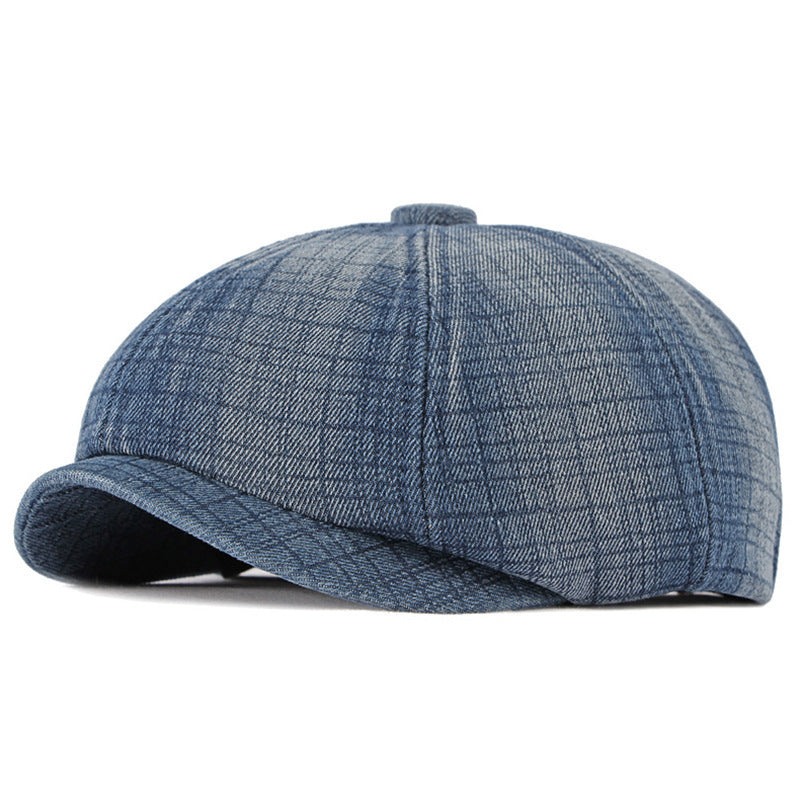 Spring And Autumn Washed Denim Octagonal Beret - Urban Caps