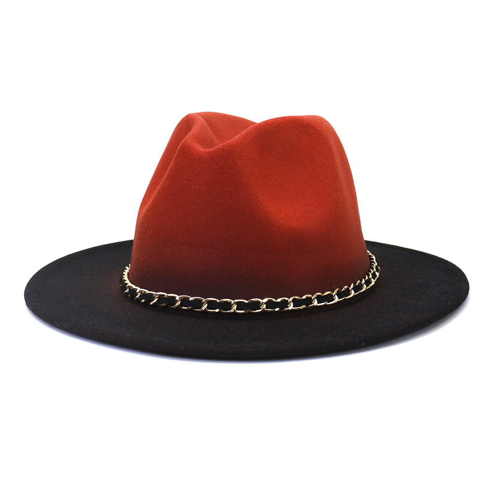 Painted Woolen Flat Brim Autumn And Winter British Style Fashion Fedora Hat - Urban Caps