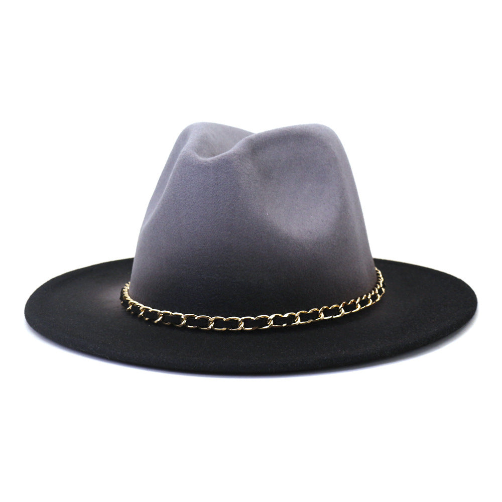 Painted Woolen Flat Brim Autumn And Winter British Style Fashion Fedora Hat - Urban Caps