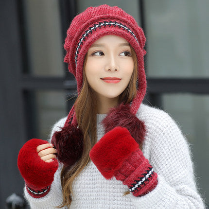 Cozy Fleece-Lined Knit Beanie with Ear Flaps & Pompom – Winter Hat for Women (Warm, Stylish, Multiple Colors)