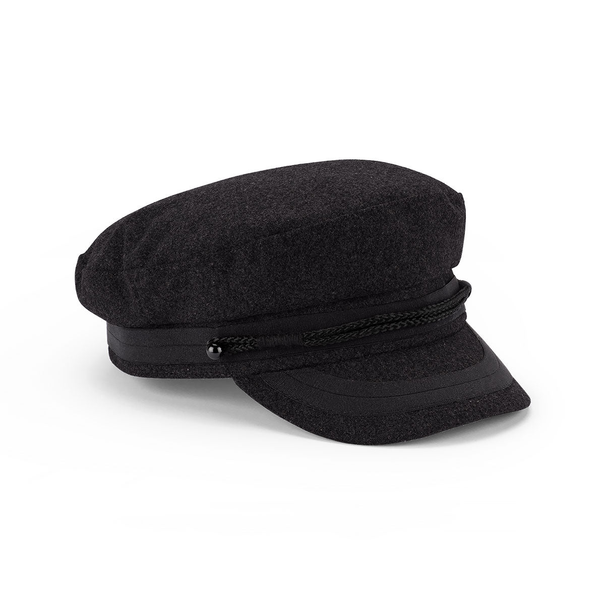 Wool Blend Greek Fisherman’s Cap with Braided Trim