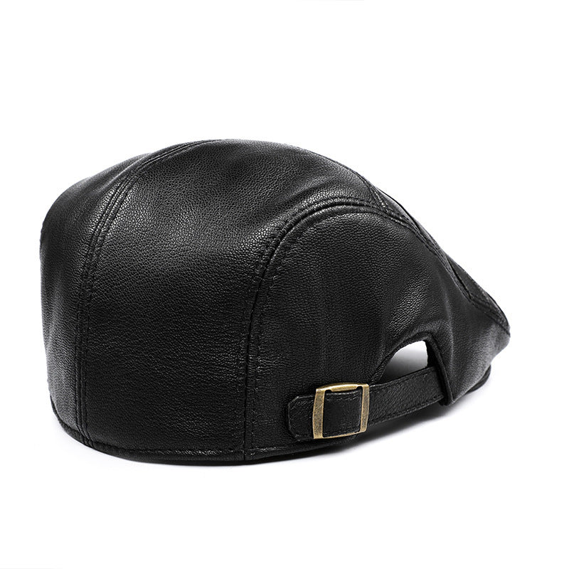 Autumn And Winter Genuine Leather Men's Middle-aged And Elderly Duck Tongue Korean Workers Monochrome Beret - Urban Caps