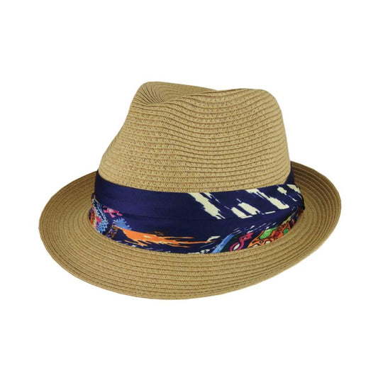 Paper Braid Trilby Hat with Satin Print Band – Combo B
