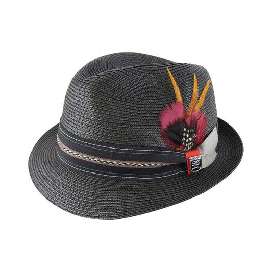 Poly Braid Trilby Hat with Grosgrain Band and Feather Detail