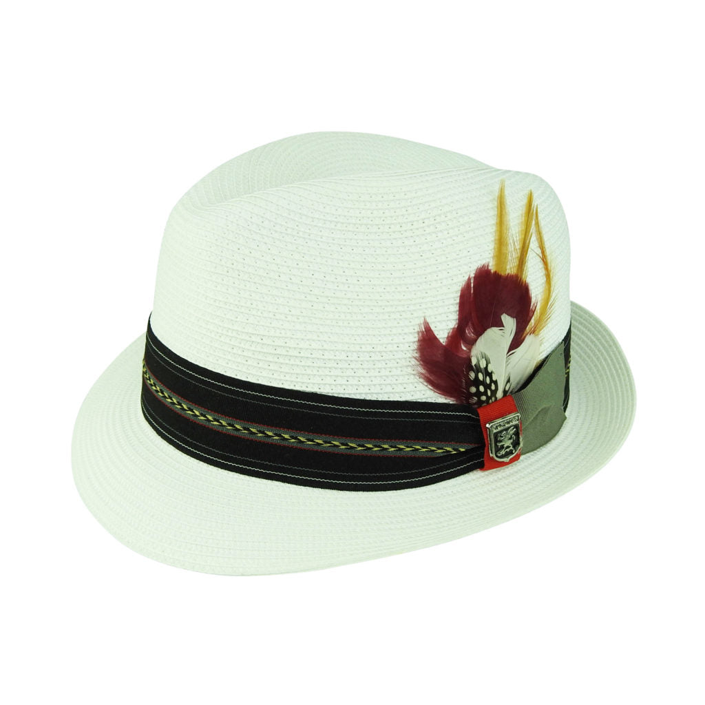 Poly Braid Trilby Hat with Grosgrain Band and Feather Detail