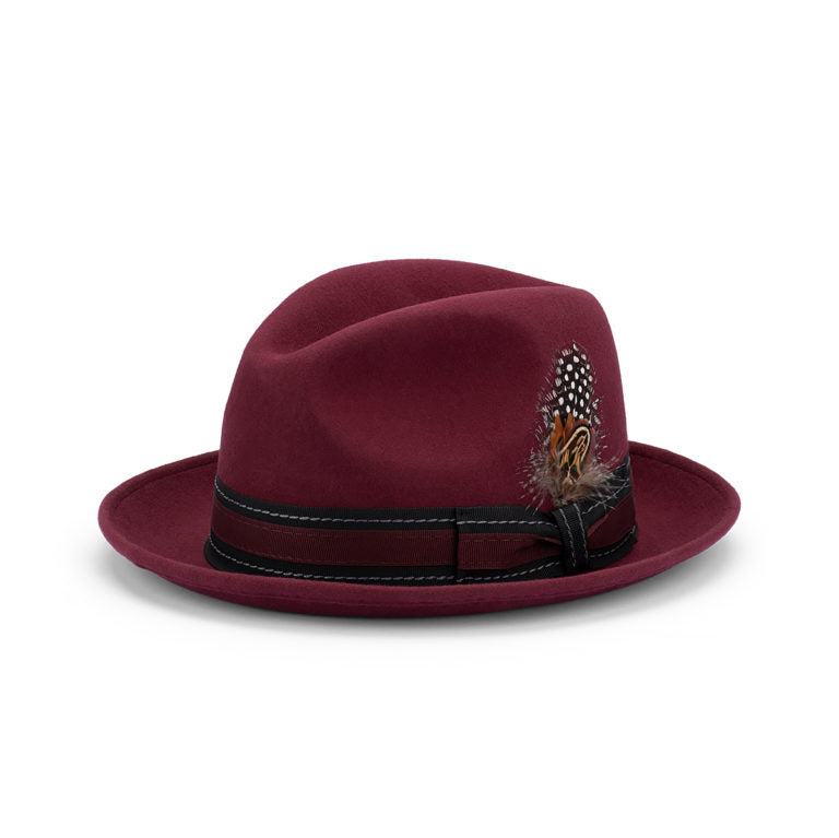 Clark Fedora Hat – Australian Wool Felt, Satin Lined with Grosgrain Band and Feather