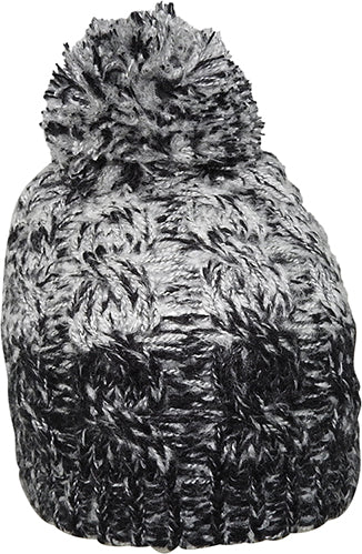 Acrylic Pattern Knit Beanie with Chunky Pom – Two-Tone Cable Design