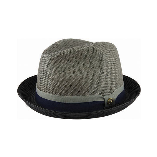 Two-Tone Woven Trilby Hat with Braided Brim, Petersham Band and Stud Trim