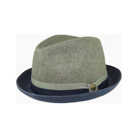 Two-Tone Woven Trilby Hat with Braided Brim, Petersham Band and Stud Trim