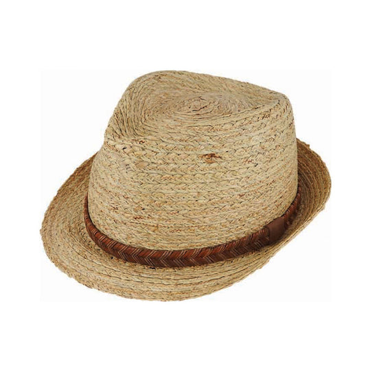 Raffia Trilby Hat with Braided Leather Band
