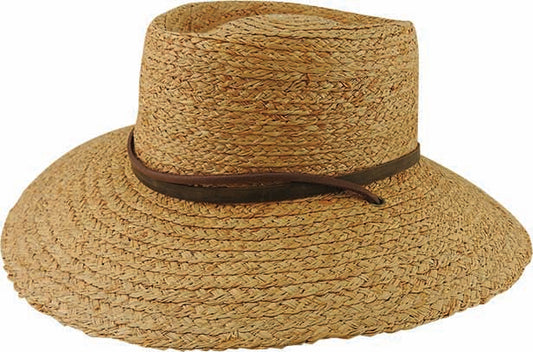 Braided Raffia Wide Brim Aussie Hat with Suede Band and Chin Tie – UPF 50+