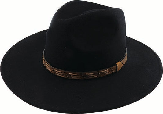 Men's Wool Felt Safari Hat with Leather and Stud-Laced Trim – Pinched Crown & Wide Brim
