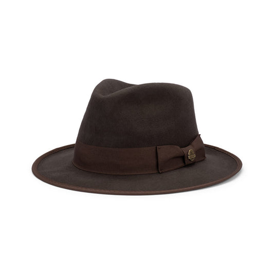 Banjo Crushable Wool Felt Fedora Hat with Grosgrain Band and Snowy River Pin