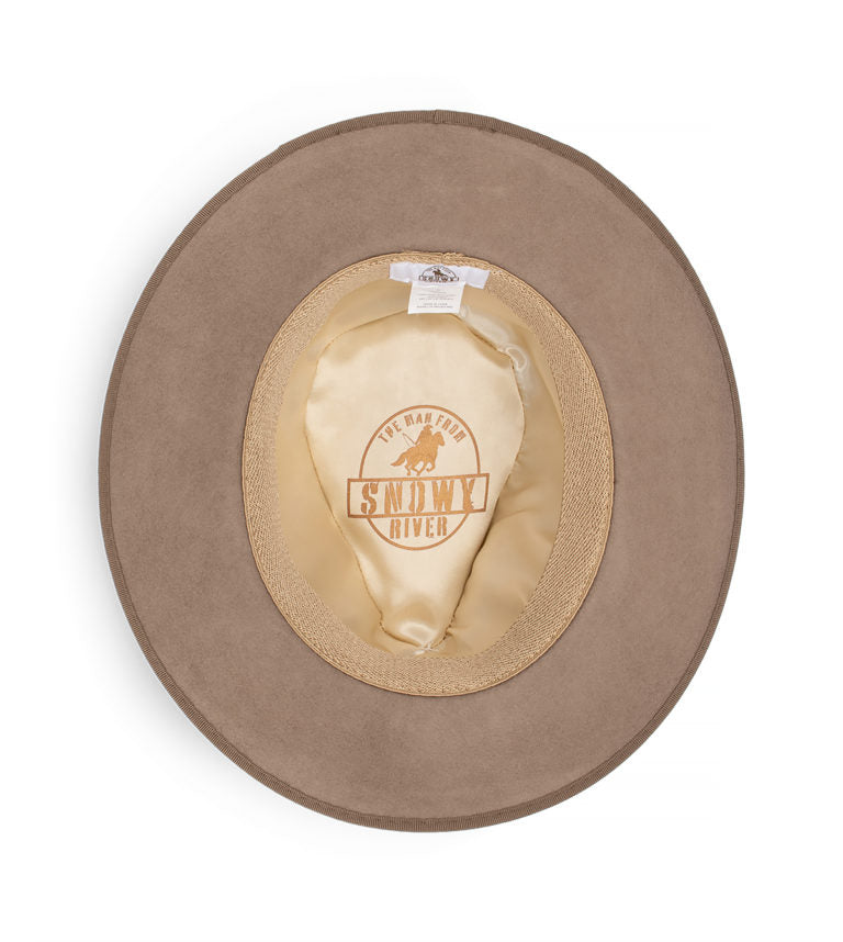Banjo Crushable Wool Felt Fedora Hat with Grosgrain Band and Snowy River Pin