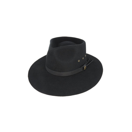 Clancy Water Repellent Wool Felt Aussie Hat with Leather Band and Tails