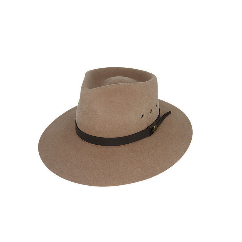 Clancy Water Repellent Wool Felt Aussie Hat with Leather Band and Tails