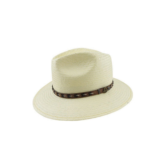 Kane Toyo Fedora Hat with Leather Stitched Band and Signature Pin