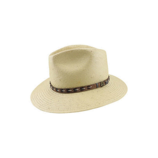 Kane Toyo Fedora Hat with Leather Stitched Band and Signature Pin
