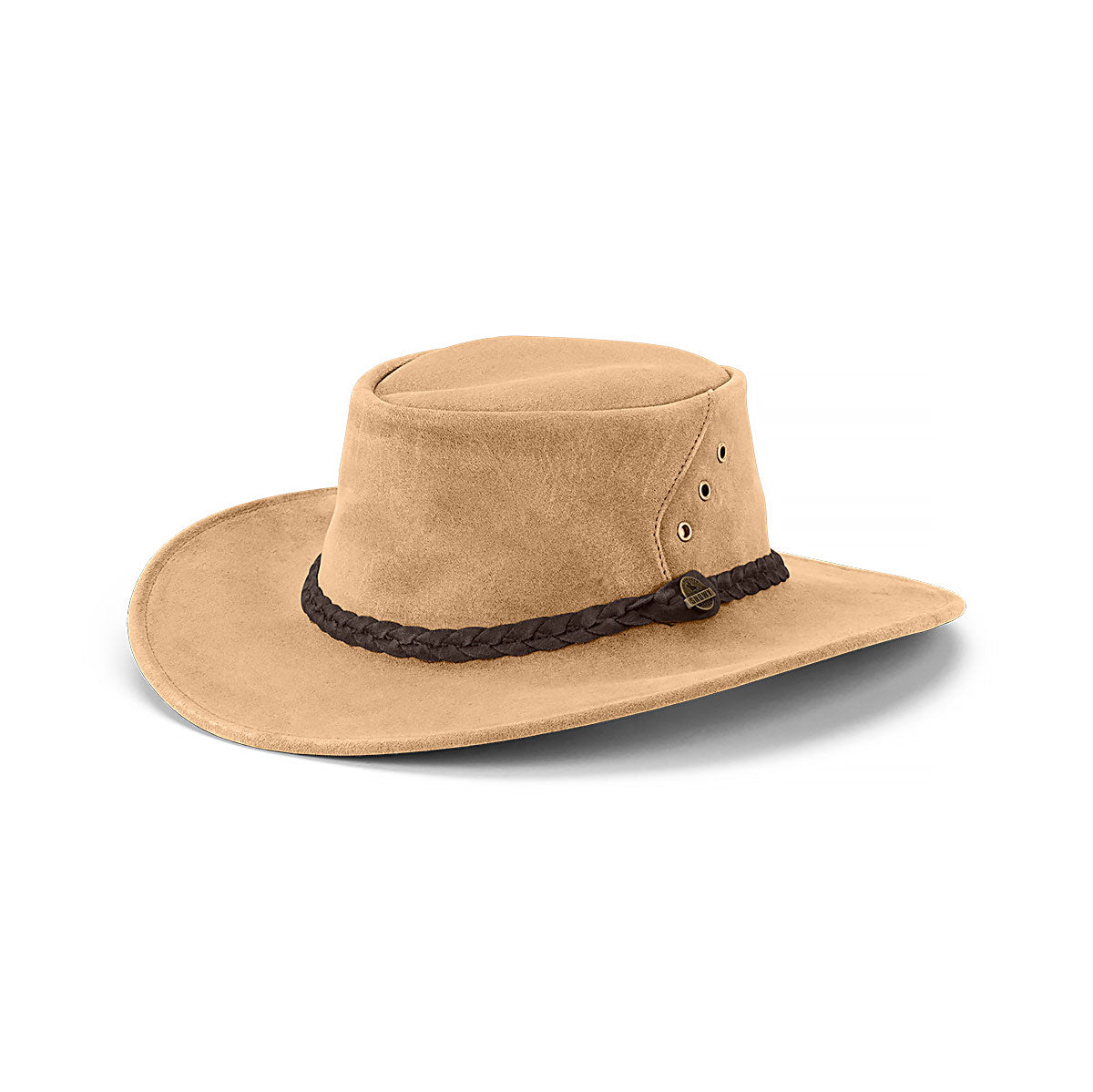 Reilly – Australian Suede Leather Lowlander Hat with Braided Hatband and Ventilation Eyelets