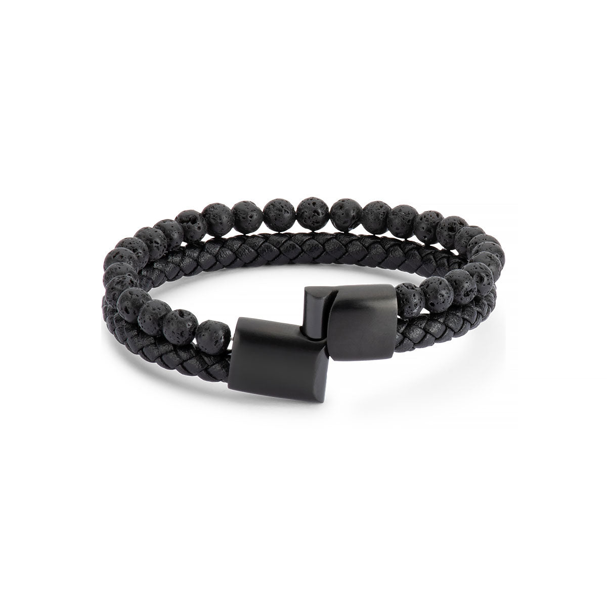 Men’s Leather and Stainless Steel Bracelet – Magnetic Clasp with Flinders Etching