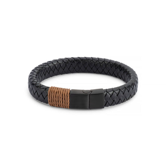 Men’s Leather and Stainless Steel Bracelet – Magnetic Clasp with Flinders Etching