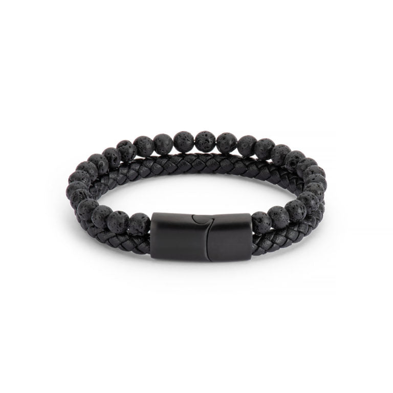 Men’s Leather and Stainless Steel Bracelet – Magnetic Clasp with Flinders Etching