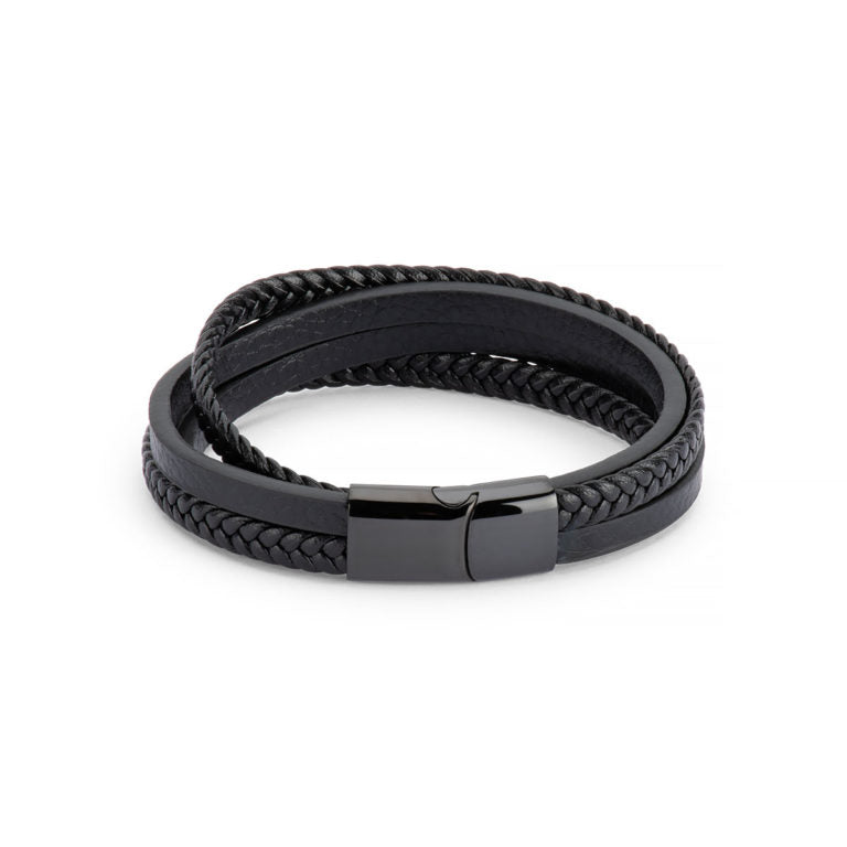 Men’s Leather and Stainless Steel Bracelet – Magnetic Clasp with Flinders Etching